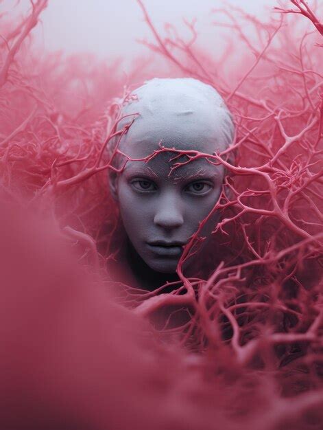 Premium Ai Image A Womans Face Is Surrounded By Pink Branches