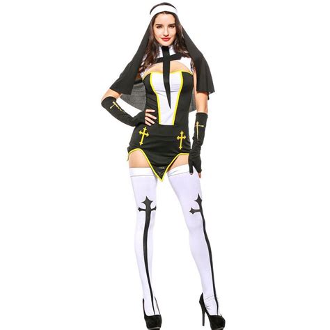 Adult Women Halloween Sexy Nun Costume Ladies Priest Pastor Porn Games Tube Dress Erotic