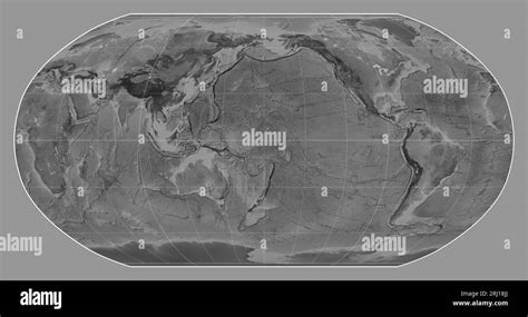 Grayscale Map Of The World In The Robinson Projection Centered On The