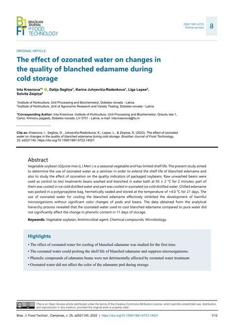 Pdf The Effect Of Ozonated Water On Changes In The Quality Of
