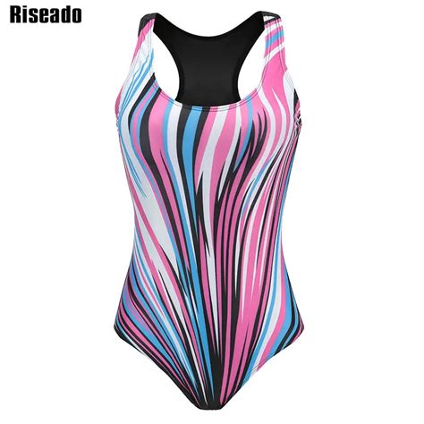Riseado Sport One Piece Swimsuit Competitive Swimwear Women Striped