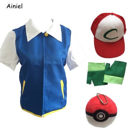 Anime Pokemon Ash Ketchum Cosplay Costumes Pocket Monster Cosplay Blue Jacket Gloves Hat High