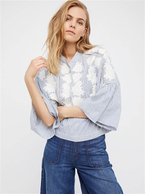 Free People Liya Embroidered Top In Blue Lyst