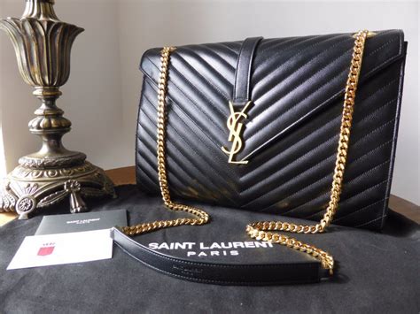 Saint Laurent Ysl Large Envelope Chain Flap Bag In Black Grain De