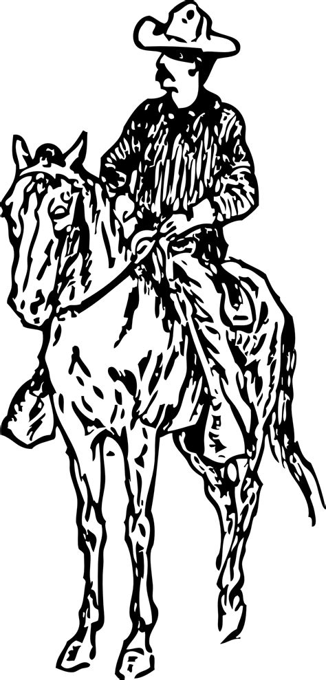 Cowboy On Horse 1 Black White Line Art Coloring Clipart Best