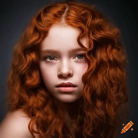 Portrait Of A Beautiful Girl With Curly Red Brown Hair On Craiyon