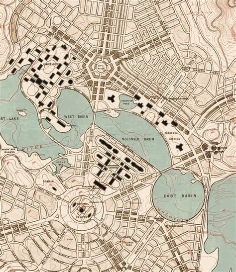 Old Map Of Canberra City Australia 1918 Vintage Map Wall Map Print