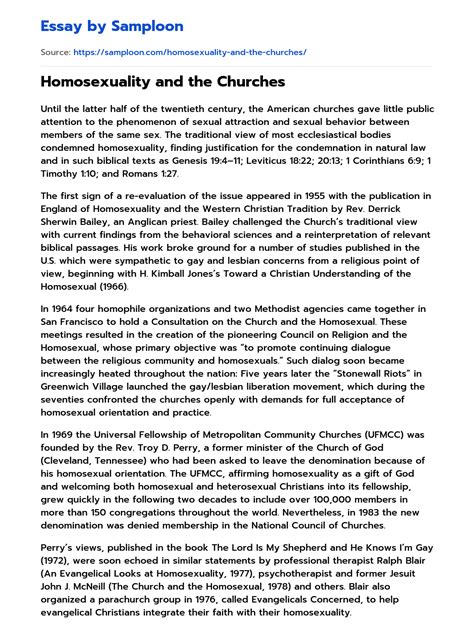 ≫ Homosexuality And The Churches Free Essay Sample On