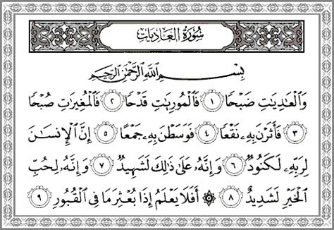 Fal mooriyeati kaadhea(kaadhaan) bismillaah ir rahmaan ir raheem. Surah Al-'Adiyat