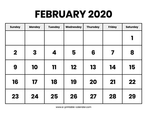 February 2020 Calendar Printable A Printable Calendar