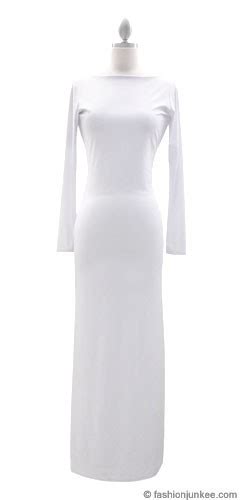 Full Length Long Sleeve Backless Evening Dress White
