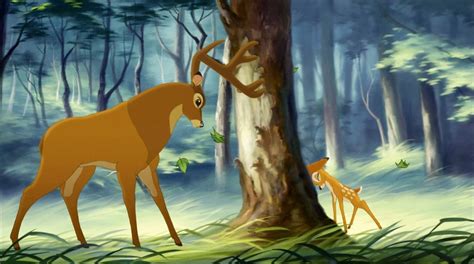 Bambi And His Dad The Great Prince Scraping Tree Bark In Bambi Ii