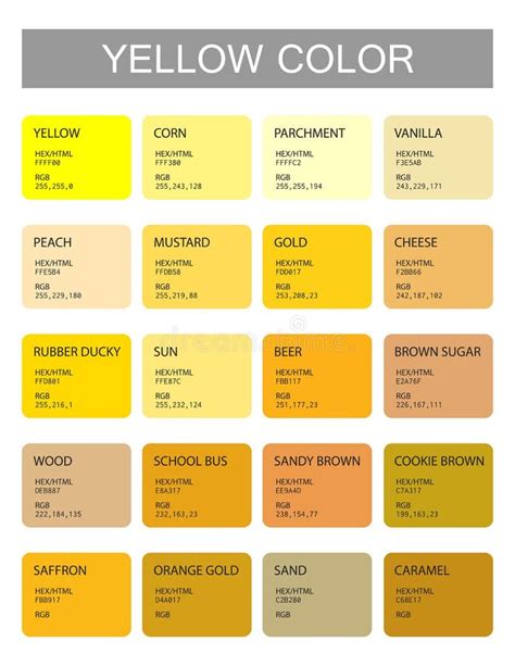 Yellow Color Chart With Names