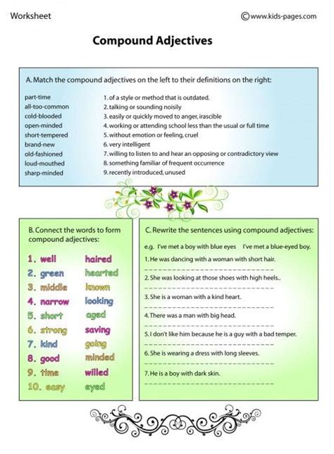 Compound Adjectives Worksheets Adjective Worksheet Adjectives