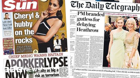 Newspaper Headlines Obesity Dangerous As Terrorism And Cameron