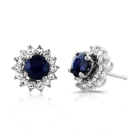 Ct Tw Genuine Blue Sapphire Stud Earrings With White Sapphire