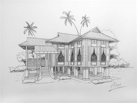 Koleksi Lukisan Rumah Tradisional Melayu Arda Architecture Drawing