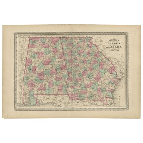 Antique Map Of North Carolina And South Carolina By Johnson 1872 At