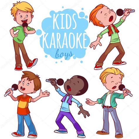 Cartoon Children Sing With A Microphone Vector Clip Art Illustr