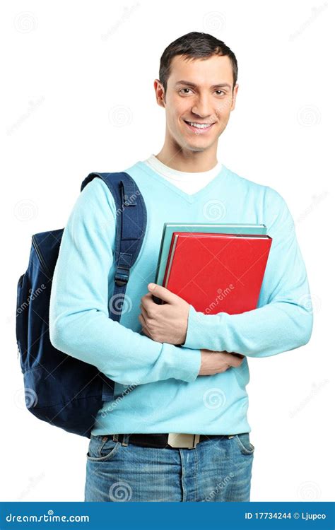 A Male Student With A School Bag Holding Books Stock Photo Image Of