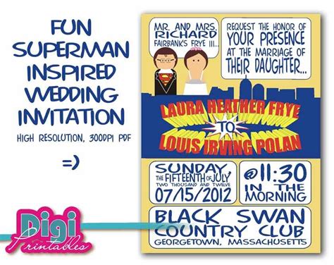 Items Similar To Wedding Invitation Superman Super Hero Diy Digital