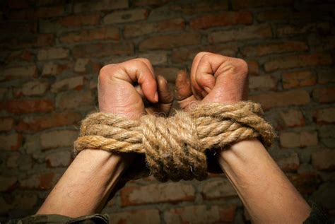hands of man tied up with rope stock image image 23445649