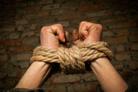 Hands Of Man Tied Up With Rope Stock Image Image 23445649