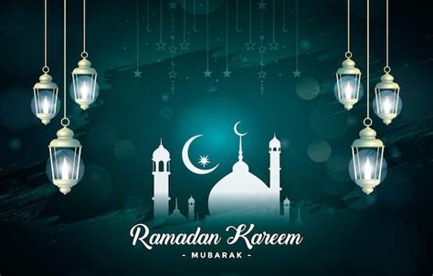 Premium Vector Beautiful Ramadan Kareem Background With Dark Green