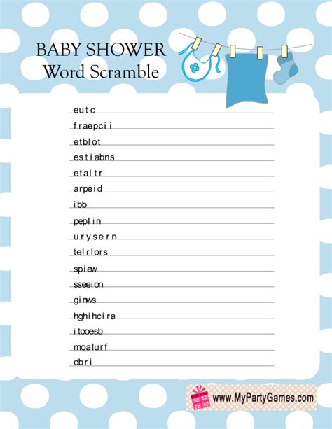 Check spelling or type a new query. 13 Free Printable Baby Shower Word Scramble Game Puzzles