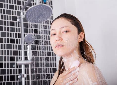 Woman Washing Her Body With Soap Stock Image Image Of Japanese