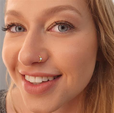 Opal Nose Ring Thin 14k Gold Filled Tiny White Opal Nose Piercing