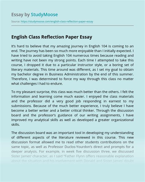 Example Of Reflection Paper On A Class Reflective Essay