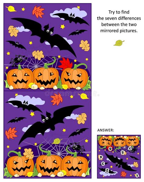 Halloween Find The 7 Differences Visual Puzzle Stock Vector