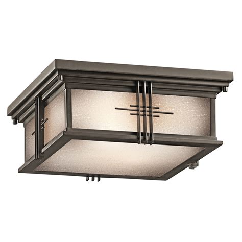 It will not rust and resists corrosion. Kichler 49164OZ Portman Square Outdoor Flush Mount Ceiling Fixture