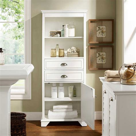 Lydia 60 Tall Bathroom Storage Cabinet In White By Crosley Tall