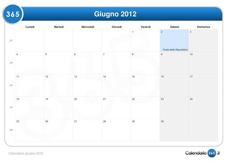 Calendario Giugno 2012