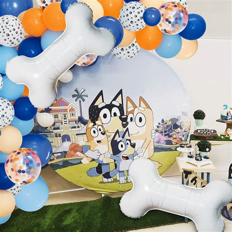 117pcs Bluey Theme Party Balloon Garland Kit Blue Orange Blush Dog Paw