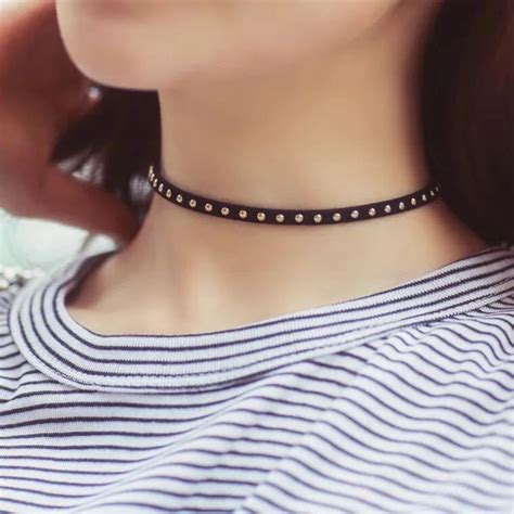 Vintage Punk Gothic Black Leather Choker Necklace Jewelry For Women