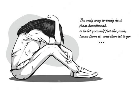 Dibujo De Una Chica Solitaria Y Triste Y Abrazando Sus Rodillas