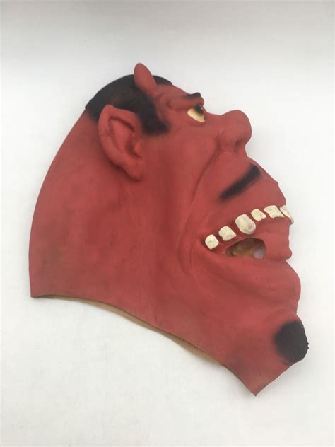 Goofy Red Devil Mask W Horns Black Mustache Goatee Gem
