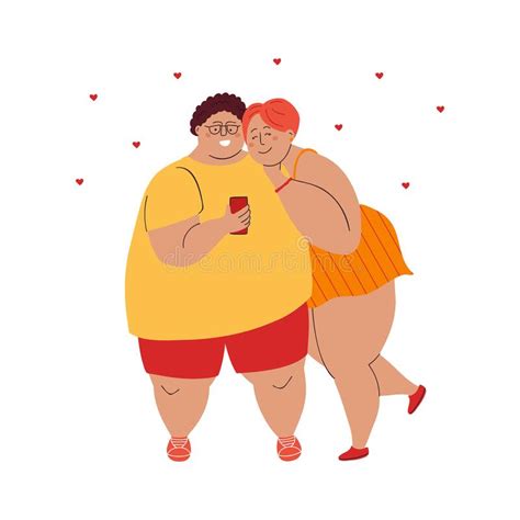 Overweight Romantic Couple Happy Cartoon Vector Man And Woman D Stock