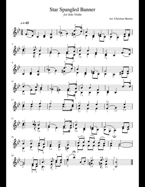 The Star Spangled Banner Violin Solo Sheet Music For Violin Download