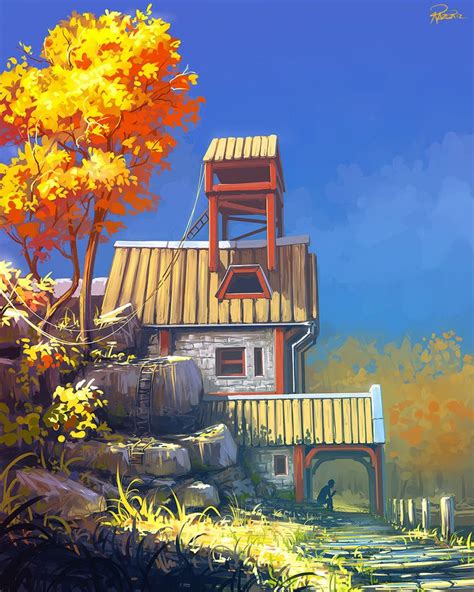 House Roman Avseenko Anime Scenery Environment Concept Art Art