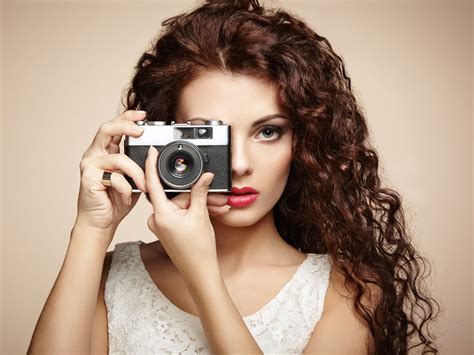 Portrait Of Beautiful Woman With The Camera Girl Photographer Portrait Of Photographers