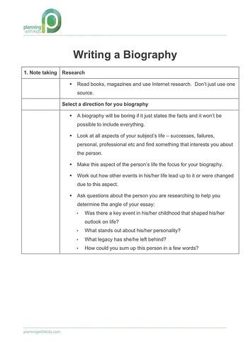 How To Write A Biography Upper Primary School Students Planning