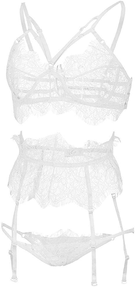 Adult Sex Underwear Sexy Fashion Lace Bandage Lingerie Set White Lace G String Thong Garter Belt