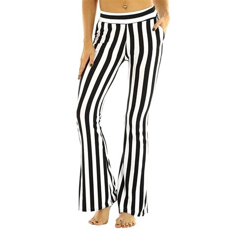 Buy Chictry Womens Black White Striped Pants High Waist Wide Leg Pants