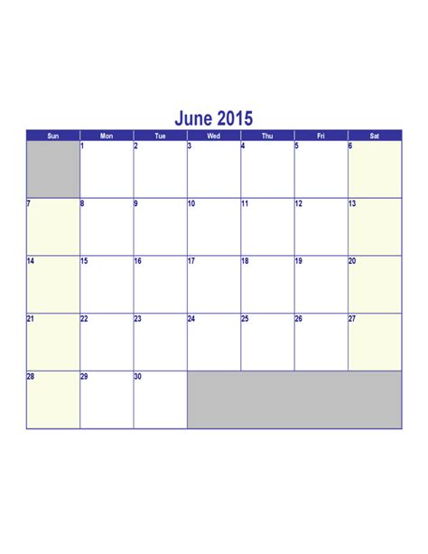 June 2015 Calendar Free Download