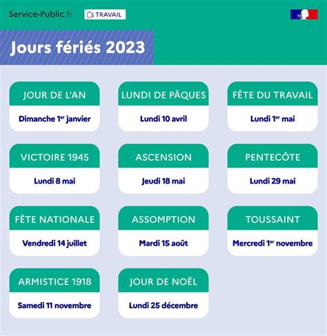 Calendrier 2023 Des Jours Fériés Jours Fériés