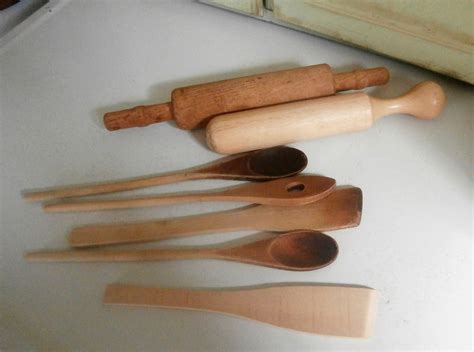 Vintage Wooden Kitchen Utensils Tools Cooking 7 Piece Rustic Etsy